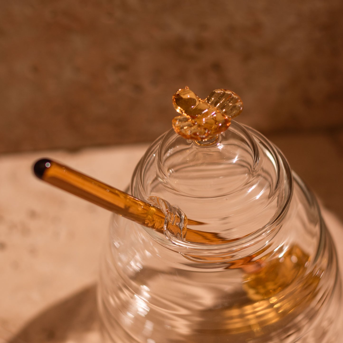 Hive Glass Honey Pot with Dipper