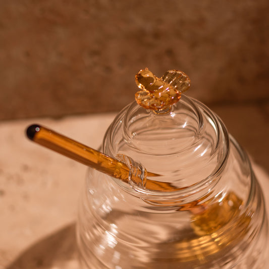 Hive Glass Honey Pot with Dipper