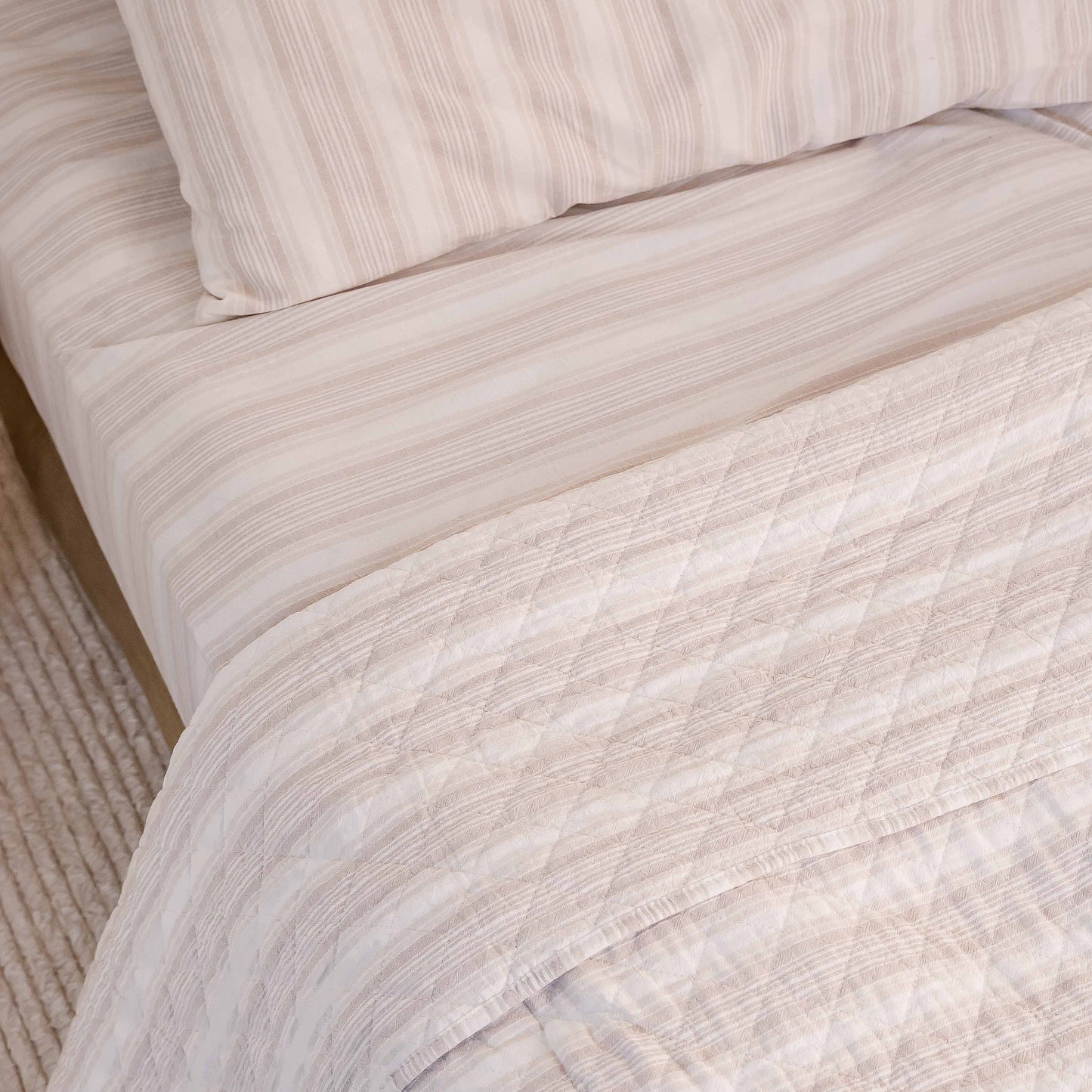 Zachary Striped Quilted Blanket - Oatmeal