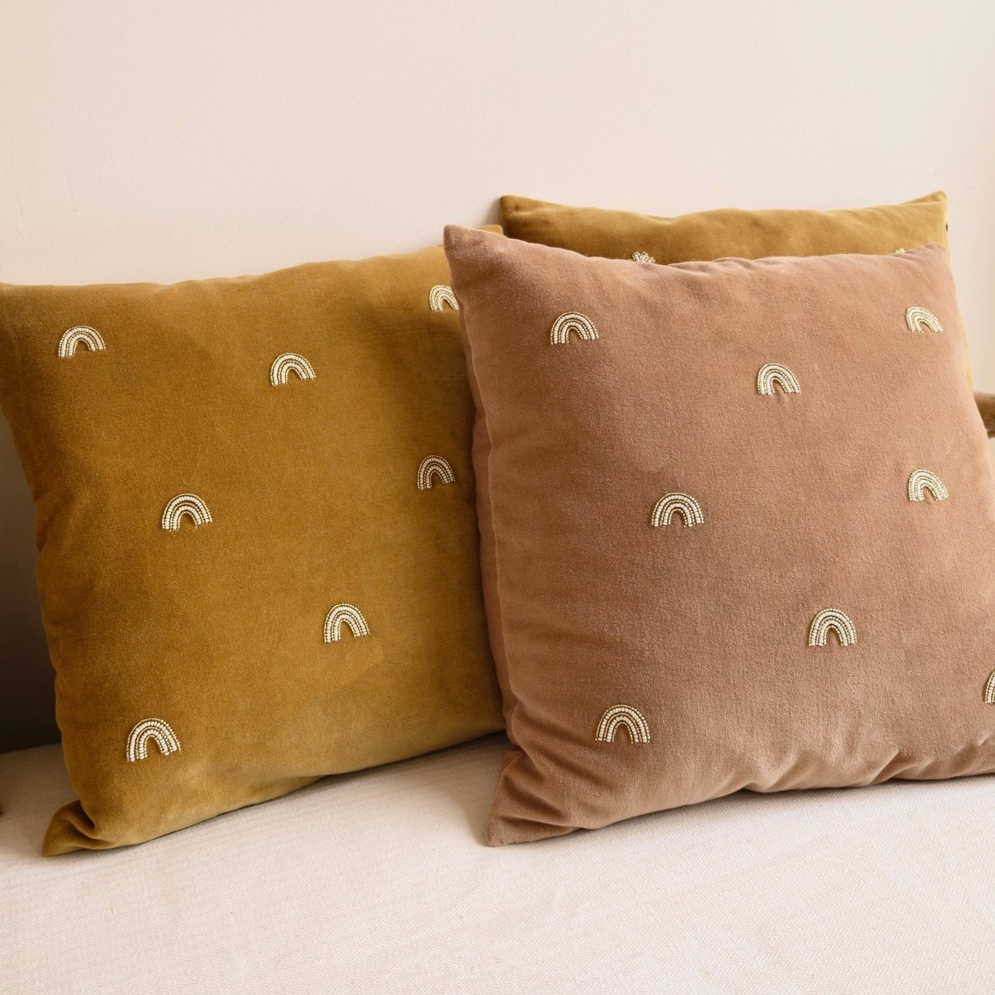 Rainbow Velvet Cushion Cover - Mustard