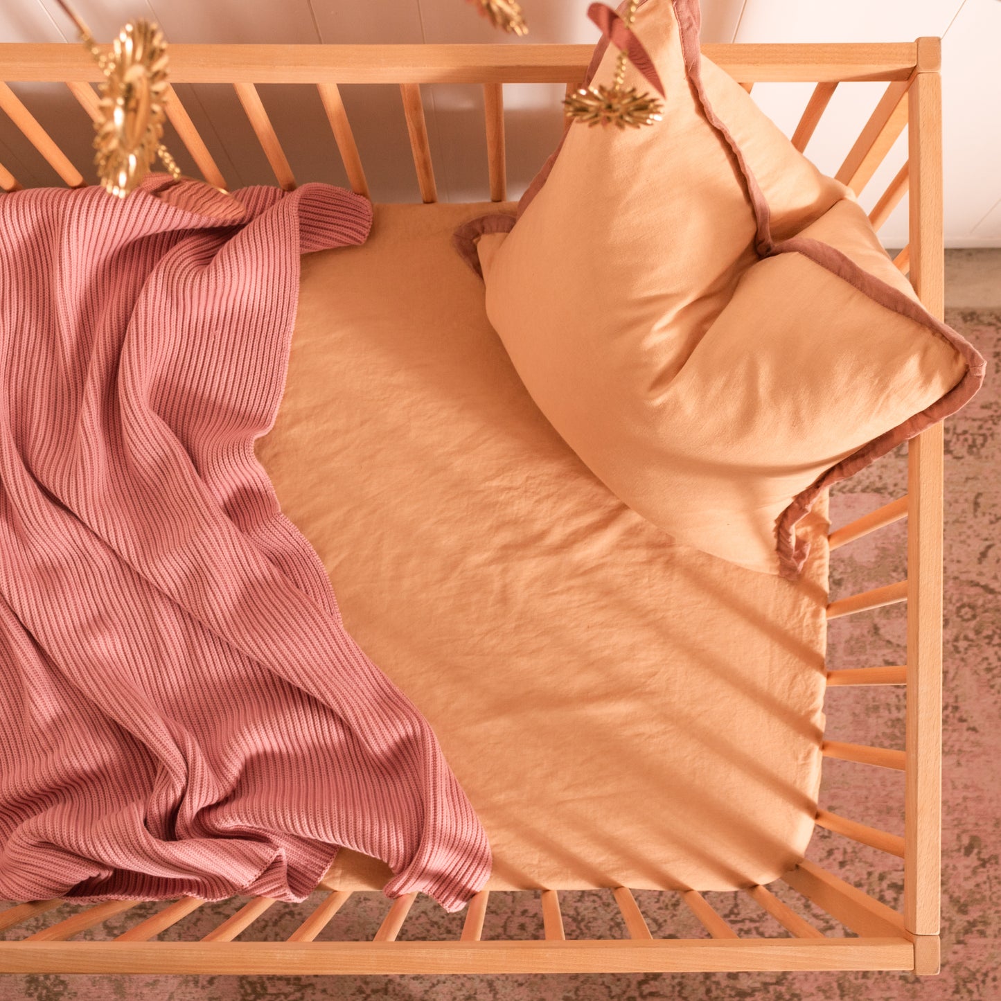 Linen Nursery Fitted Sheet - Peach