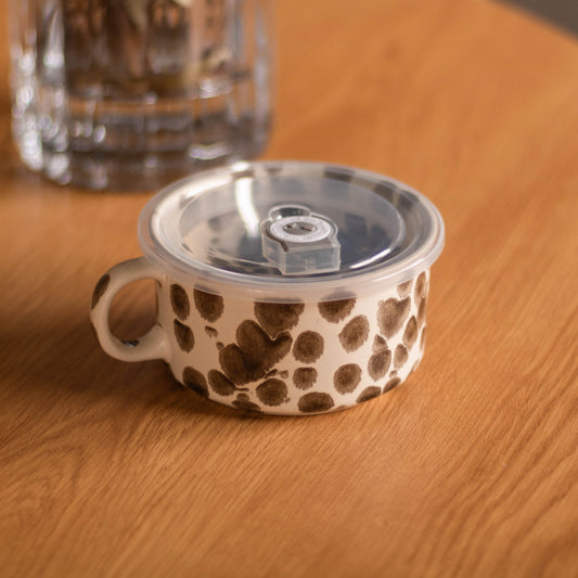 Shop our cocoa brown speckled travel soup mug with fitted lid. Perfect for soup, noodles, leftovers and cosy lunches on the go.