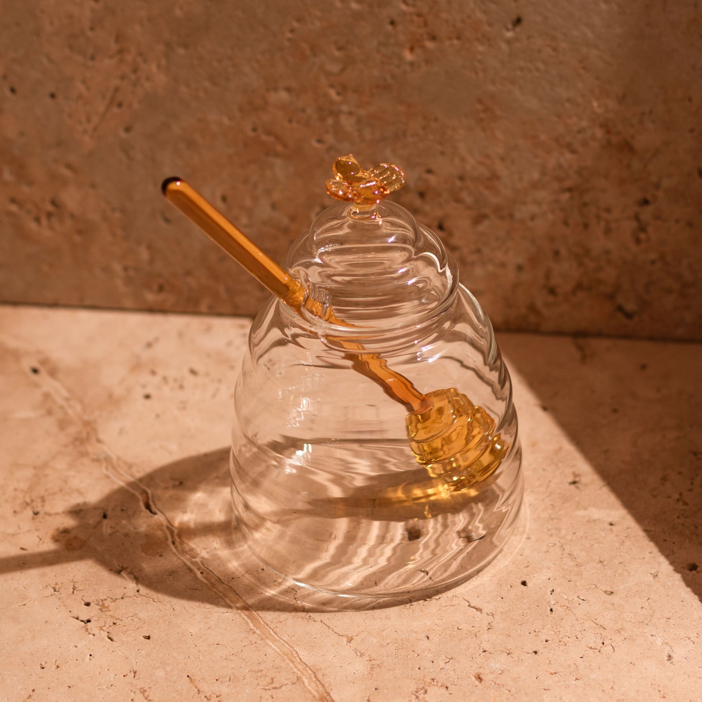 Hive Glass Honey Pot with Dipper