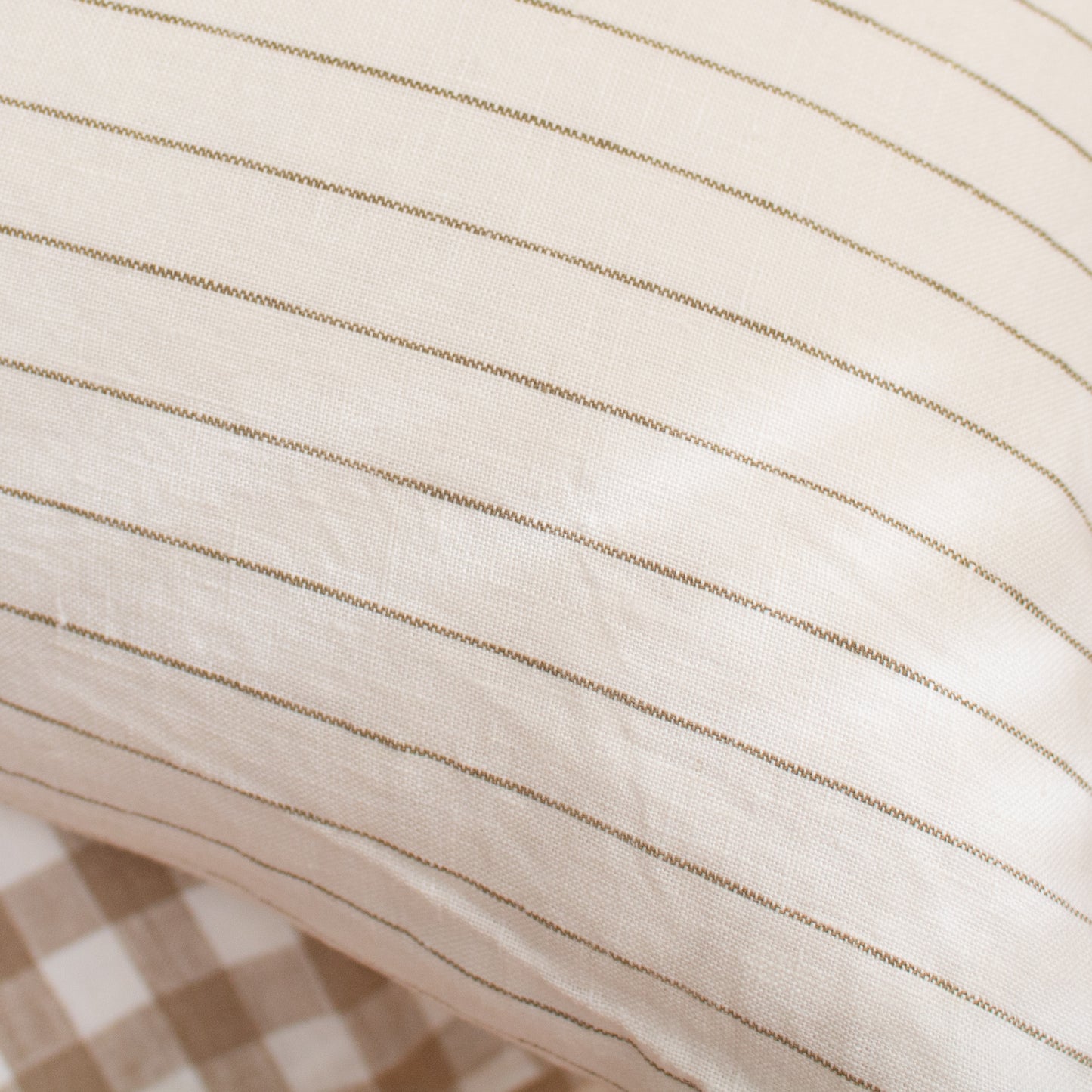 Linen Cushion Cover - Olive Pinstripe